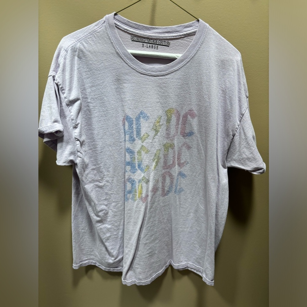 Purple, distressed, AC/DC graphic short sleeve tee from Apricot Lane